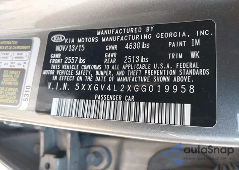 2016 Kia Optima Sxl Turbo from USA, damaged, VIN 5XXGV4L2XGG019958